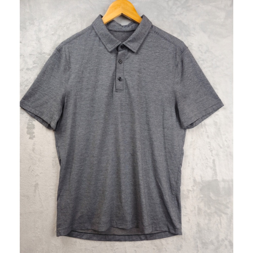 Lululemon Polo Shirt Mens Medium Gray Performance‎ Lightweight Knit Casual